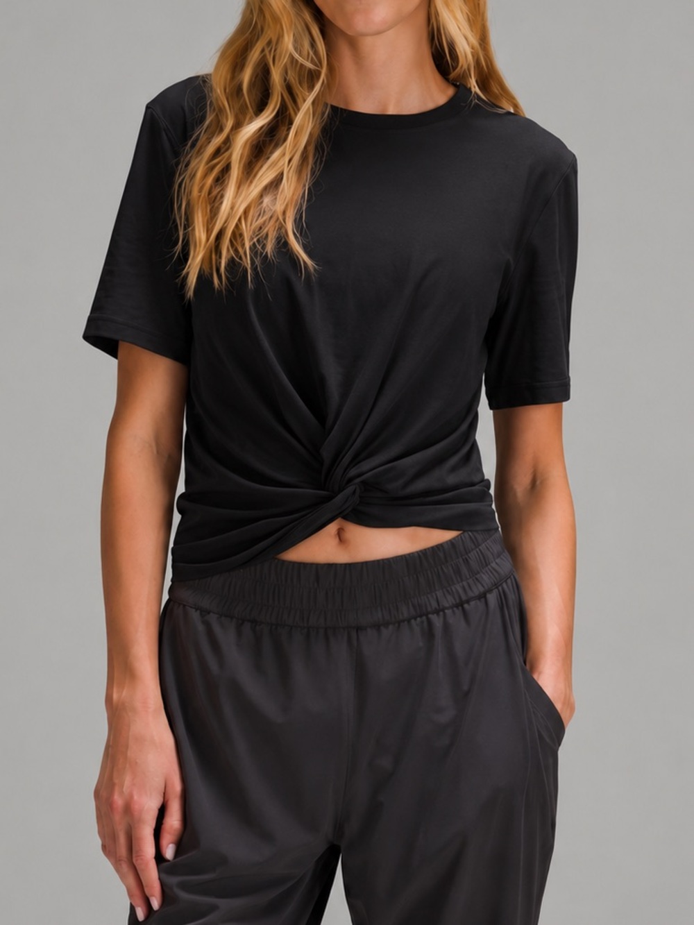 Lululemon Crescent Pima Cotton Twist Front Tee Black M/L